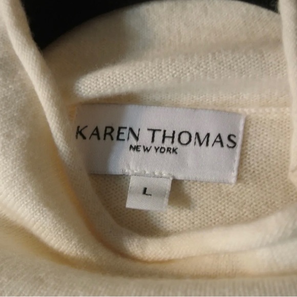 NEW KAREN THOMAS Wool/Cashmere Sweater In Ivory size L #S4520 - Picture 3 of 8